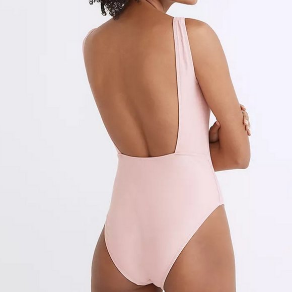 New Women's Madewell Pink Icing Second Wave Square Neck Tank One Piece Swimsuit - Picture 2 of 6